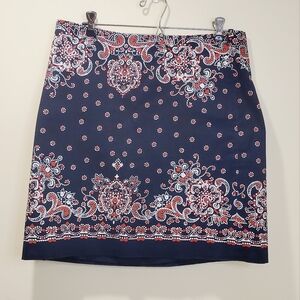 Talbots floral print navy blue cotton midi skirt size 10p